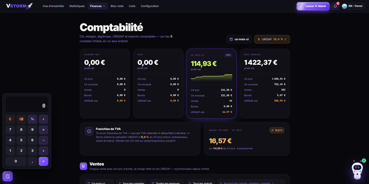Compta et statistiques de ventes V-Storm en grand